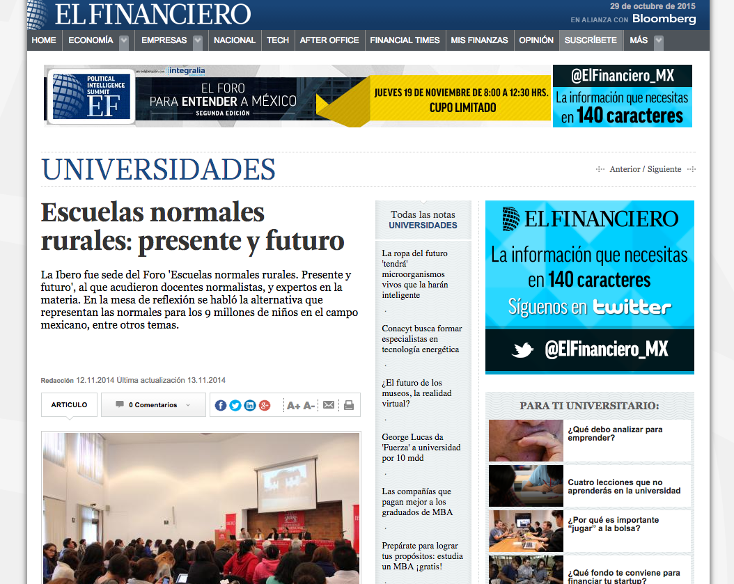 El Financiero: "Escuelas normales rurales: presente y futuro"